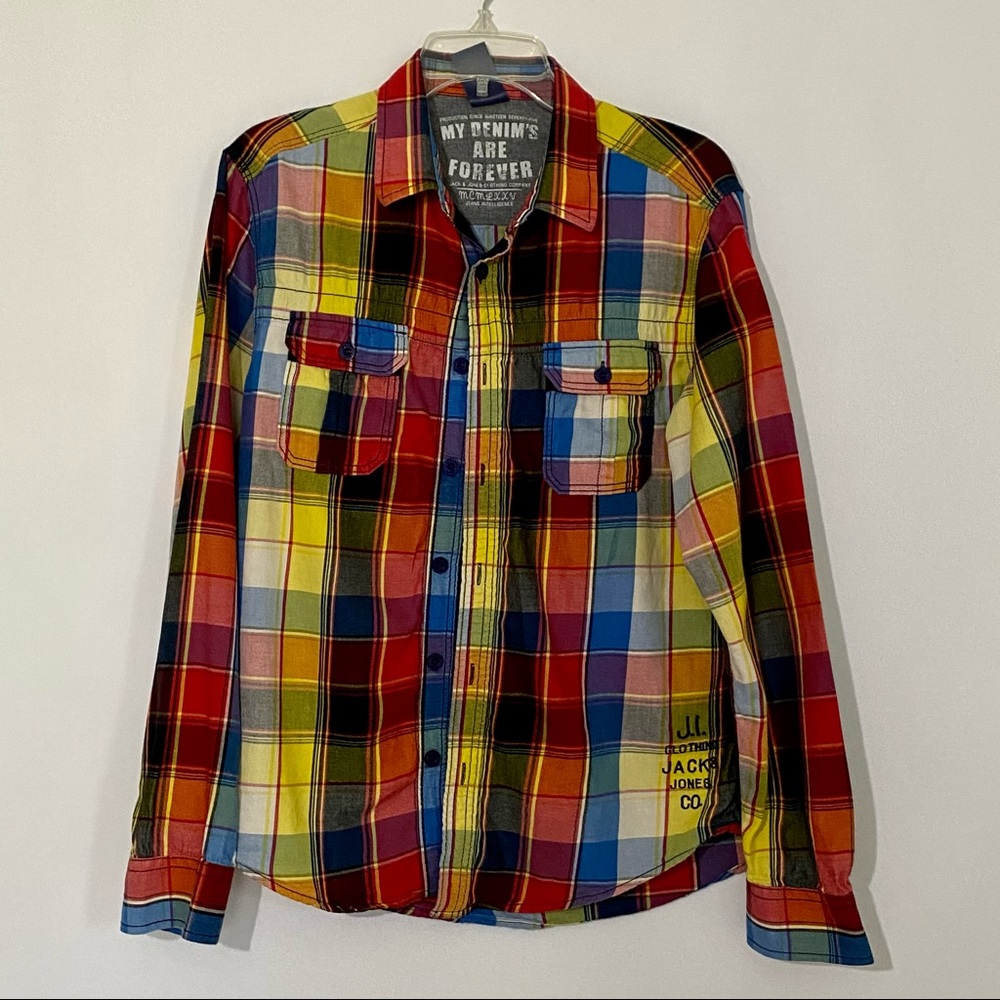 Jack & Jones multi color plaid button up size M two pockets Marty Style Casual